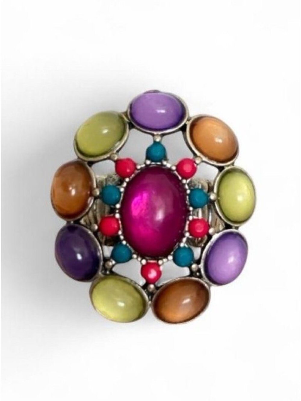 Boho Chic Ring Adjustable Multi-Color Stones Retro Shape Statement Piece